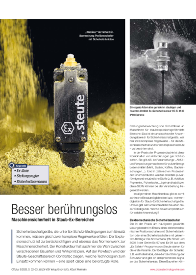  Non-contact is better – Machine safety in dust Ex zones