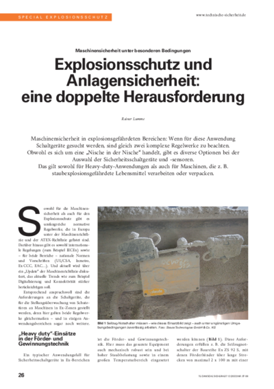 Explosion protection and plant safety: a two-fold challenge. Machine safety in special environments