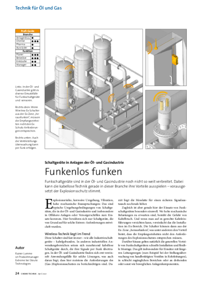 Spark-free wireless transmission - Switchgear for the oil & gas industry