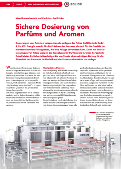 Reliable dosing of perfumes and flavours – Machine safety and Ex protection at Fricke