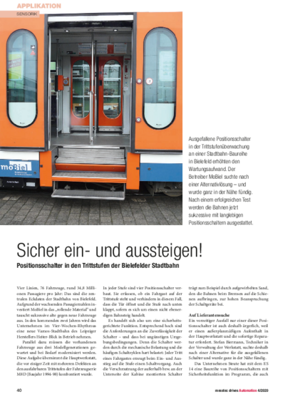  Safely on and safely off! Position switches inside step treads of Bielefeld light railway