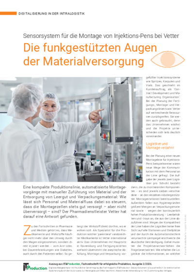  All-seeing wireless-based material replenishment – Sensor system for Vetter injection pen assembly